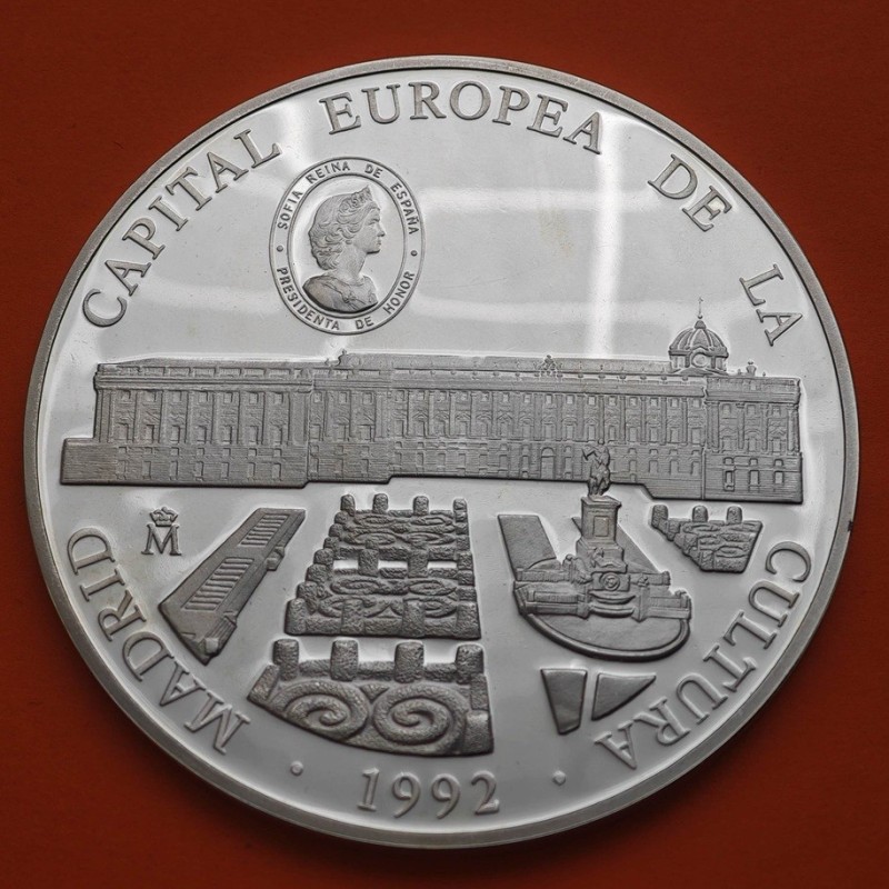 . 5 ONZAS de PLATA PURA x ESPAÑA 25 ECU 1992 MADRID CAPITAL CULTURAL MONEDA DE PLATA NO ESTUCHE FNMT 25 Ecus 1992