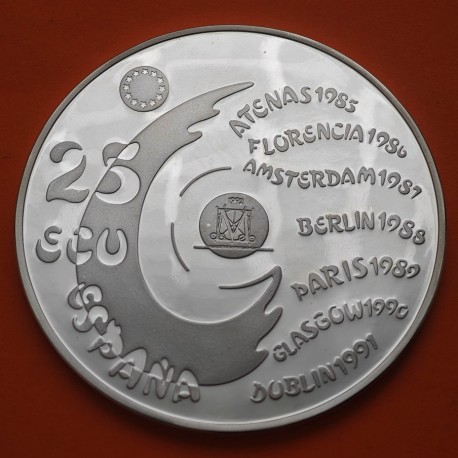 . 5 ONZAS de PLATA PURA x ESPAÑA 25 ECU 1992 MADRID CAPITAL CULTURAL MONEDA DE PLATA NO ESTUCHE FNMT 25 Ecus 1992