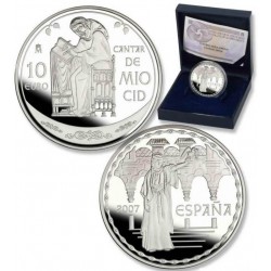 ** NO CARÁTULA ** ESPAÑA 10 EUROS 2007 EL CANTAR DEL MIO CID MONEDA DE PLATA ESTUCHE y CERTIFICADO FNMT