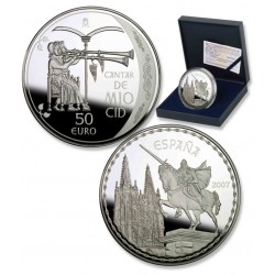 ** NO CARÁTULA ** ESPAÑA 50 EUROS 2007 EL CID y CATEDRAL DE BURGOS MONEDA PLATA ESTUCHE CERTIFICADO FNMT