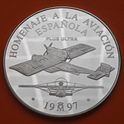 . 5 ONZAS DE PLATA PURA + CÁPSULA x España 25 EURO 1997 HOMENAJE A LA AVIACIÓN MONEDA NO ESTUCHE FNMT 25 Euros 1997