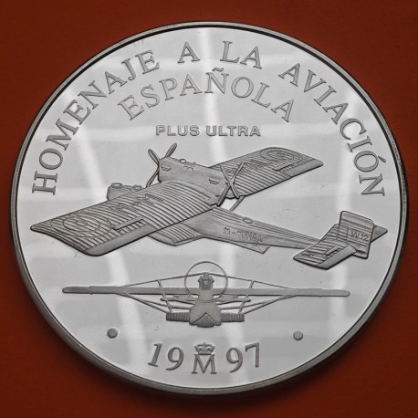 . 5 ONZAS DE PLATA PURA + CÁPSULA x España 25 EURO 1997 HOMENAJE A LA AVIACIÓN MONEDA NO ESTUCHE FNMT 25 Euros 1997