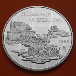 . 5 ONZAS DE PLATA PURA + CÁPSULA x España 25 EURO 1998 HOMENAJE AL EJERCITO MONEDA NO ESTUCHE FNMT 25 Euros 1998