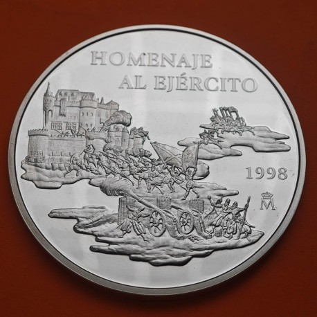 . 5 ONZAS DE PLATA PURA + CÁPSULA x España 25 EURO 1998 HOMENAJE AL EJERCITO MONEDA NO ESTUCHE FNMT 25 Euros 1998