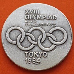 ** 1,10 ONZAS de PLATA PURA 999 ** MEDALLA OLIMPIADA de TOKYO 1964 AROS OLÍMPICOS y ATLETAS 40 mm