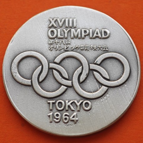 ** 1,10 ONZAS de PLATA PURA 999 ** MEDALLA OLIMPIADA de TOKYO 1964 AROS OLÍMPICOS y ATLETAS 40 mm