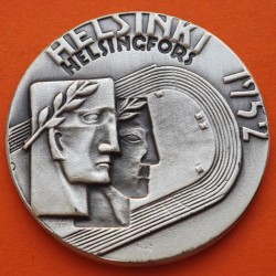 ** 1,09 ONZAS de PLATA PURA 999 ** MEDALLA OLIMPIADA de HELSINKI 1952 ATLETAS GRIEGOS y PISTA OLÍMPICA 40 mm