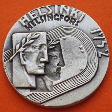 ** 1,09 ONZAS de PLATA PURA 999 ** MEDALLA OLIMPIADA de HELSINKI 1952 ATLETAS GRIEGOS y PISTA OLÍMPICA 40 mm