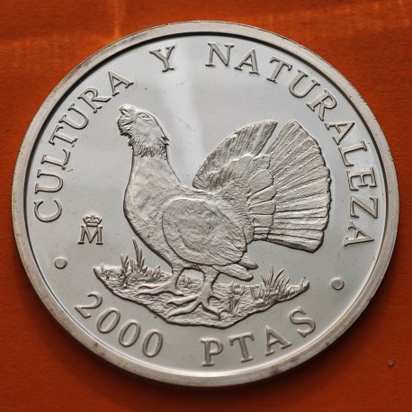 . @OFERTA@ ESPAÑA 2000 PESETAS 1995 UROGALLO CULTURA y NATURALEZA 2ª Serie MONEDA DE PLATA FNMT Spain silver