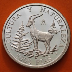 . 1,60 ONZAS de PLATA PURA + RAYITAS x España 5000 PESETAS 1995 CABRA HISPÁNICA 1ª Serie CULTURA y NATURALEZA MONEDA FNMT