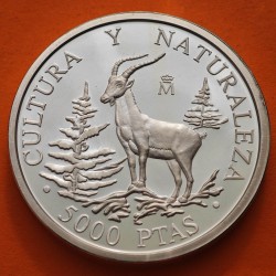 . 1,60 ONZAS de PLATA PURA + RAYITAS x España 5000 PESETAS 1995 CABRA HISPÁNICA 1ª Serie CULTURA y NATURALEZA MONEDA FNMT