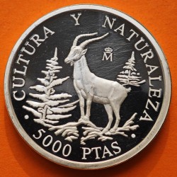 . 1,60 ONZAS de PLATA PURA + RAYITAS x España 5000 PESETAS 1995 CABRA HISPÁNICA 1ª Serie CULTURA y NATURALEZA MONEDA FNMT