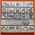 ** 1,02 ONZAS de PLATA PURA 999 ** MEDALLA OLIMPIADA de MEXICO 1970 FORMA CUDRADA y PICTOGRAMAS AZTECAS 40 mm