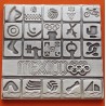 ** 1,02 ONZAS de PLATA PURA 999 ** MEDALLA OLIMPIADA de MEXICO 1970 FORMA CUDRADA y PICTOGRAMAS AZTECAS 40 mm