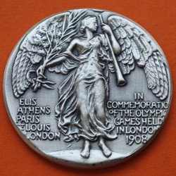** 1,10 ONZAS de PLATA PURA 999 ** MEDALLA OLIMPIADA de LONDRES 1908 CUÁDRIGA ROMANA y ANGEL ALADO 40 mm