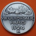** 1,08 ONZAS de PLATA PURA 999 ** MEDALLA OLIMPIADA de PARIS 1924 ATLETA CORONADO POR UN ANGEL ALADO 40 mm