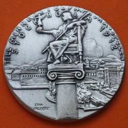 ** 1,10 ONZAS de PLATA PURA 999 ** MEDALLA OLIMPIADA de ESTOCOLMO 1912 DIOS OLÍMPICO y CIUDAD 40 mm