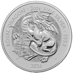 . ** 16 JULIO Envío ** INGLATERRA 5 LIBRAS 2026 THE ROYAL DRAGÓN MONEDA DE PLATA PURA Oz 2 ONZAS