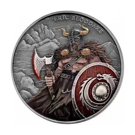. ** 14 JULIO Envío - Tirada 500 uds ** ESTADOS UNIDOS 1 ONZA 2026 VIKINGO ERIC BLOODAXE PLATA PURA Oz LEGENDARY WARRIORS