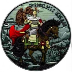 . ** 14 JULIO Envío - Tirada 500 uds ** ESTADOS UNIDOS 1 ONZA 2026 GENGHIS KHAN PLATA PURA Oz LEGENDARY WARRIORS