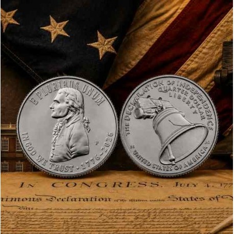 . ** 16 JULIO Envío ** ESTADOS UNIDOS 25 CENTAVOS 2026 D DECLARACIÓN DE INDEPENDENCIA Quarter 3ª MONEDA NICKEL SC