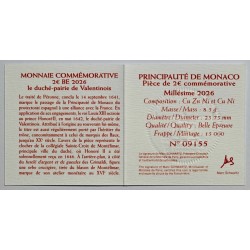 ***  22 JULIO Envío *** HOY@ MONACO 2 EUROS 2026 Ducado de VALENTINOIS MONEDA PROOF ESTUCHE y CERTIFICADO