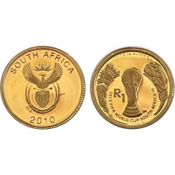 ** 3,11 GRAMOS de ORO PURO ** SUDAFRICA 1 RAND 2010 CAMPEONATO DEL MUNDO FIFA WORLD CUP MONEDA EN ESTUCHE