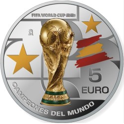 ** 08 / OCTUBRE Envío ** ESPAÑA 5 EUROS 2026 CAMPEONES DEL MUNDO de FÚTBOL FIFA WORLD CUP MONEDA PLATA FNMT 33mm ESTUCHE