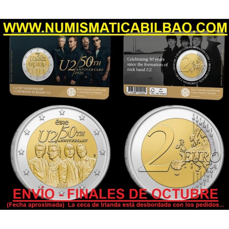 ** 020 / 25 de ENVÍO ** IRLANDA 2 EUROS 2026 U2 50 ANIVERSARIO MONEDA CONMEMORATIVA en COINCARD SC Eire Ireland