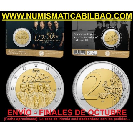 ** 020 / 25 de ENVÍO ** IRLANDA 2 EUROS 2026 U2 50 ANIVERSARIO MONEDA CONMEMORATIVA en COINCARD SC Eire Ireland
