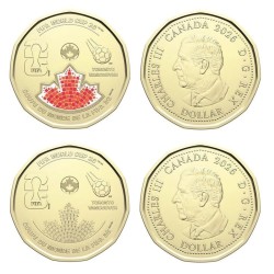** 2 MONEDAS - MUNDIAL DE FÚTBOL ** CANADA 1 DOLAR 2026 FIFA WORLD CUP @SI COLOR y NO COLOR@ SC