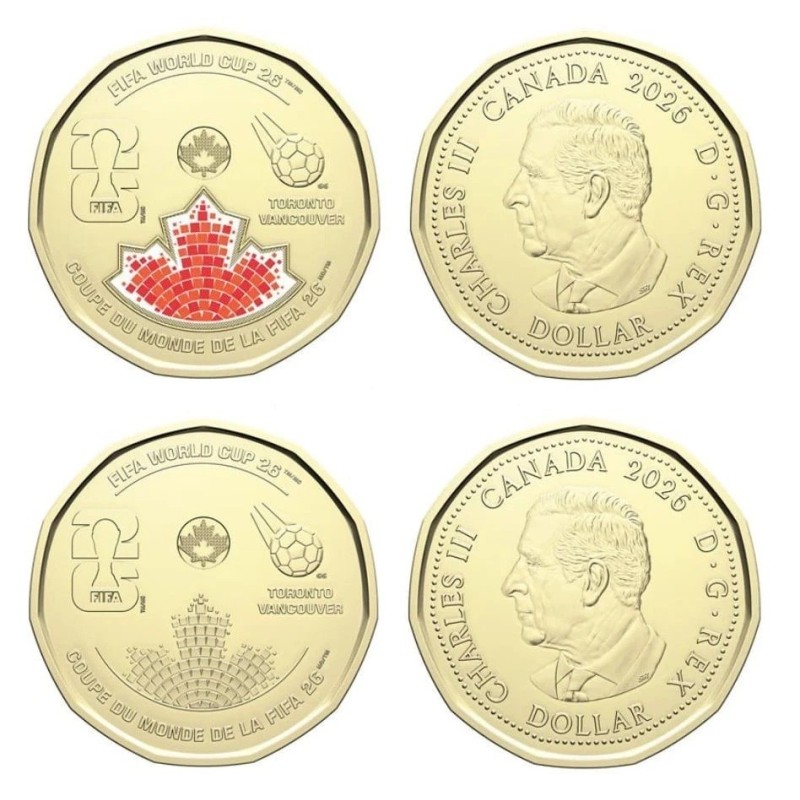 ** 2 MONEDAS - MUNDIAL DE FÚTBOL ** CANADA 1 DOLAR 2026 FIFA WORLD CUP @SI COLOR y NO COLOR@ SC