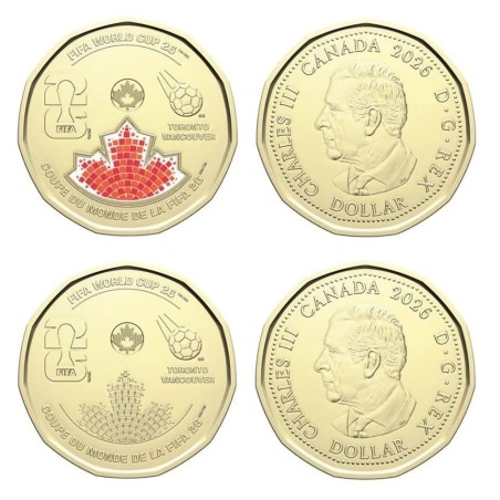 ** 2 MONEDAS - MUNDIAL DE FÚTBOL ** CANADA 1 DOLAR 2026 FIFA WORLD CUP @SI COLOR y NO COLOR@ SC