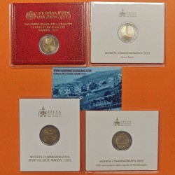** 4 MONEDAS - ESTUCHES ** VATICANO 2 EUROS 2024 MARCONI y 2025 SEDE VACANTE + JUBILEO + MIGUEL ANGEL