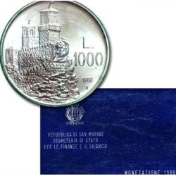 ** 10 MONEDAS ** SAN MARINO CARTERA OFICIAL 1988 SC 1+2+5+10+20+50+100+200+500 + 1000 LIRAS 1988 PLATA CASTILLO