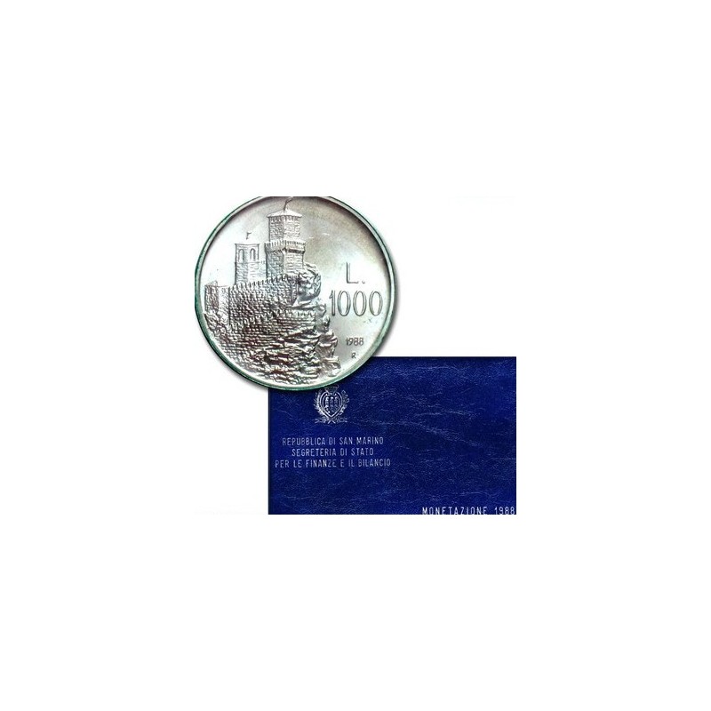 ** 10 MONEDAS ** SAN MARINO CARTERA OFICIAL 1988 SC 1+2+5+10+20+50+100+200+500 + 1000 LIRAS 1988 PLATA CASTILLO