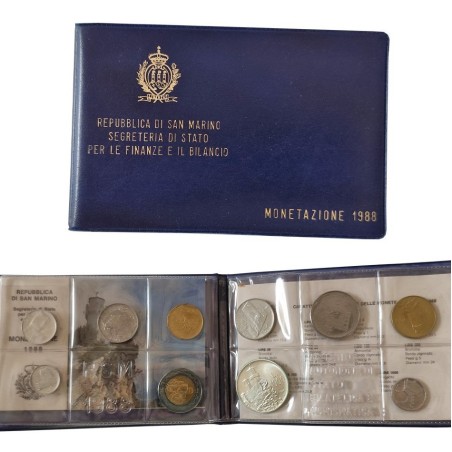 ** 10 MONEDAS ** SAN MARINO CARTERA OFICIAL 1988 SC 1+2+5+10+20+50+100+200+500 + 1000 LIRAS 1988 PLATA CASTILLO