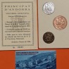 ** ESTUCHE OFICIAL ** ANDORRA 1 + 5 + 10 DINERS 1984 JOAN D.M. BISBE D'URGELL KM.15+16+17 LATÓN COBRE PLATA