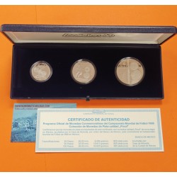 ** ESTUCHE OFICIAL ** MEXICO 25 + 50 + 100 PESOS 1986 COPA MUNDIAL DE FUTBOL 3 MONEDAS DE PLATA PROOF SILVER SET