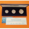 ** ESTUCHE OFICIAL ** MEXICO 25 + 50 + 100 PESOS 1986 COPA MUNDIAL DE FUTBOL 3 MONEDAS DE PLATA PROOF SILVER SET