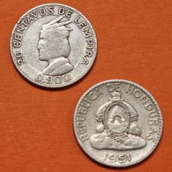 ** ESCASA ** HONDURAS 20 CENTAVOS DE LEMPIRA 1951 JEFE INDIO KM.73 MONEDA DE PLATA MBC silver coin