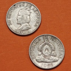 ** ESCASA ** HONDURAS 20 CENTAVOS DE LEMPIRA 1951 JEFE INDIO KM.73 MONEDA DE PLATA MBC silver coin