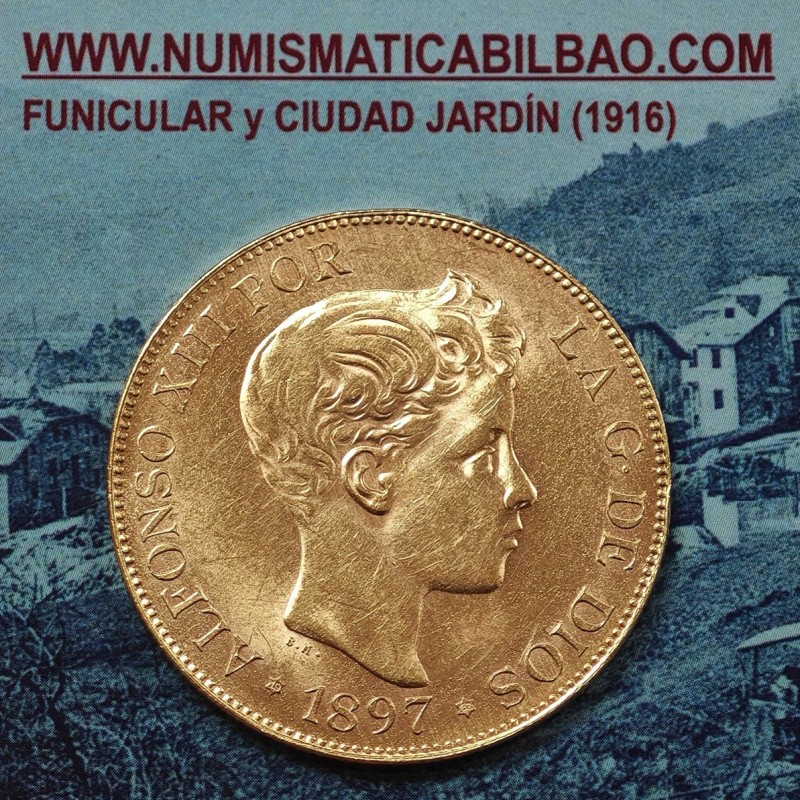 ** MUY RARA ** REACUÑACION OFICIAL DE LA FNMT ** España 100 PESETAS 1897 * 19 62 Rey ALFONSO XII MONEDA DE ORO SC-
