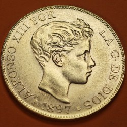 ** MUY RARA ** REACUÑACION OFICIAL DE LA FNMT ** España 100 PESETAS 1897 * 19 62 Rey ALFONSO XII MONEDA DE ORO SC-