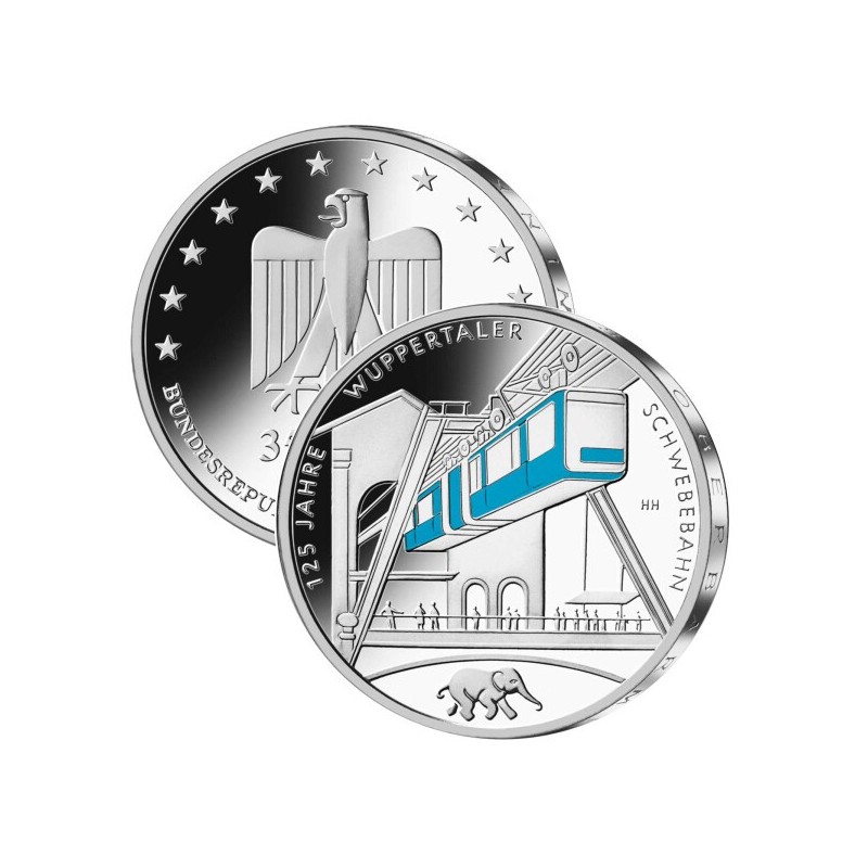 ** 015 OCTUBRE Envío ** ALEMANIA 35 EUROS 2025 A TREN COLGANTE WUPPERTAL MONEDA DE PLATA SC Germany BRD