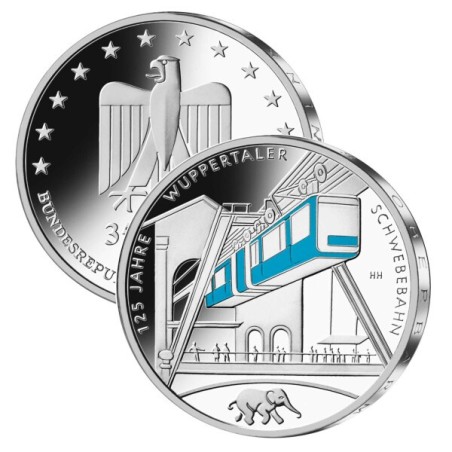 ** 015 OCTUBRE Envío ** ALEMANIA 35 EUROS 2025 A TREN COLGANTE WUPPERTAL MONEDA DE PLATA SC Germany BRD