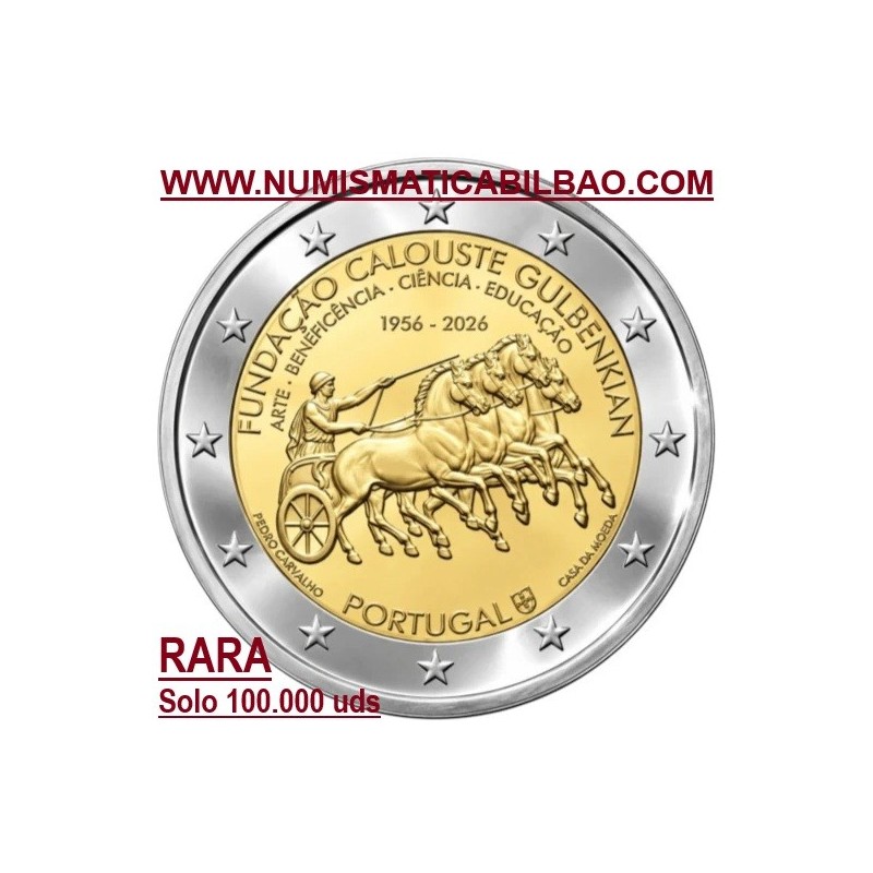 ** 015 OCTUBRE Envío ** @RARA@ PORTUGAL 2 EUROS 2026 FUNDACION CALOUSTE GULBENKIAN SC solo 100.000 MONEDAS