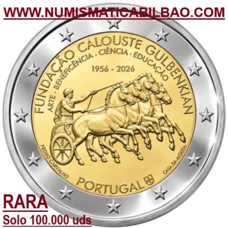 ** 015 OCTUBRE Envío ** @RARA@ PORTUGAL 2 EUROS 2026 FUNDACION CALOUSTE GULBENKIAN SC solo 100.000 MONEDAS