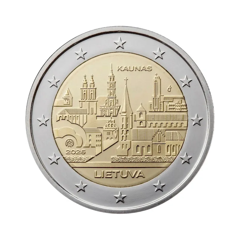 ** 015 OCTUBRE Envío ** LITUANIA 2 EUROS 2026 CIUDAD DE KAUNAS 2ª CONMEMORATIVA SC Lietuva Lithuania