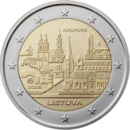 ** 015 OCTUBRE Envío ** LITUANIA 2 EUROS 2026 CIUDAD DE KAUNAS 2ª CONMEMORATIVA SC Lietuva Lithuania
